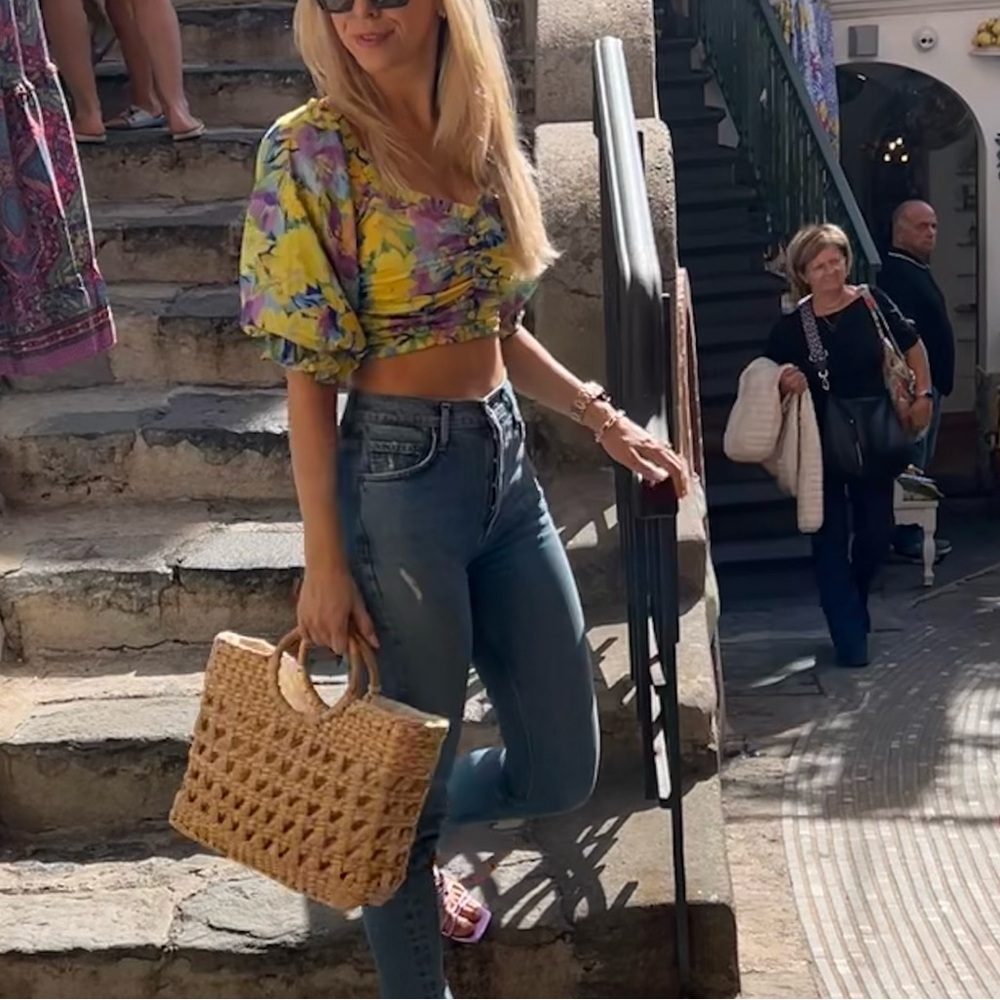 Yellow and Purple Ruched Crop Top